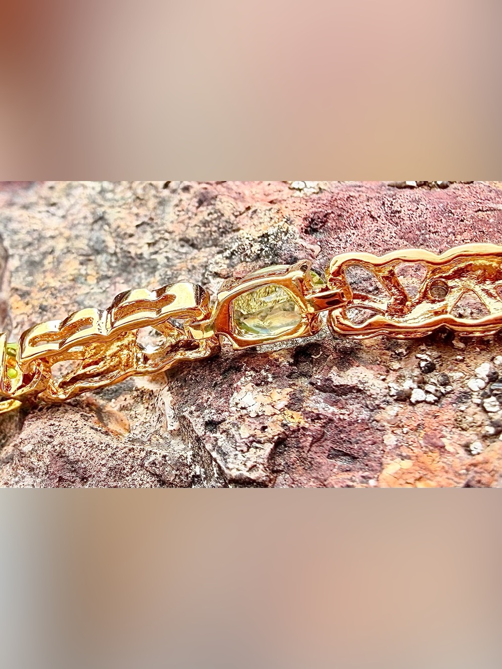3.55 CTW Peridot & Diamond Gold Plated Bracelet 7.7” - Picture 11 of 13